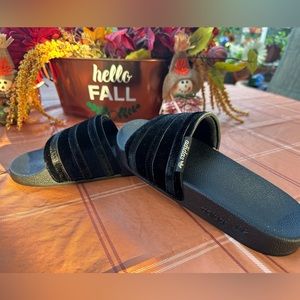 Adidas Unisex Adele Slides with Black Velvet• Size: w8/m7